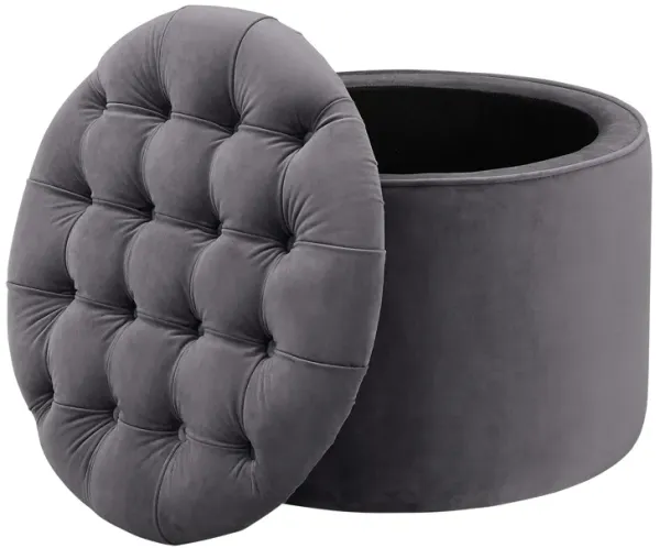 Queen Grey Velvet Storage Ottoman