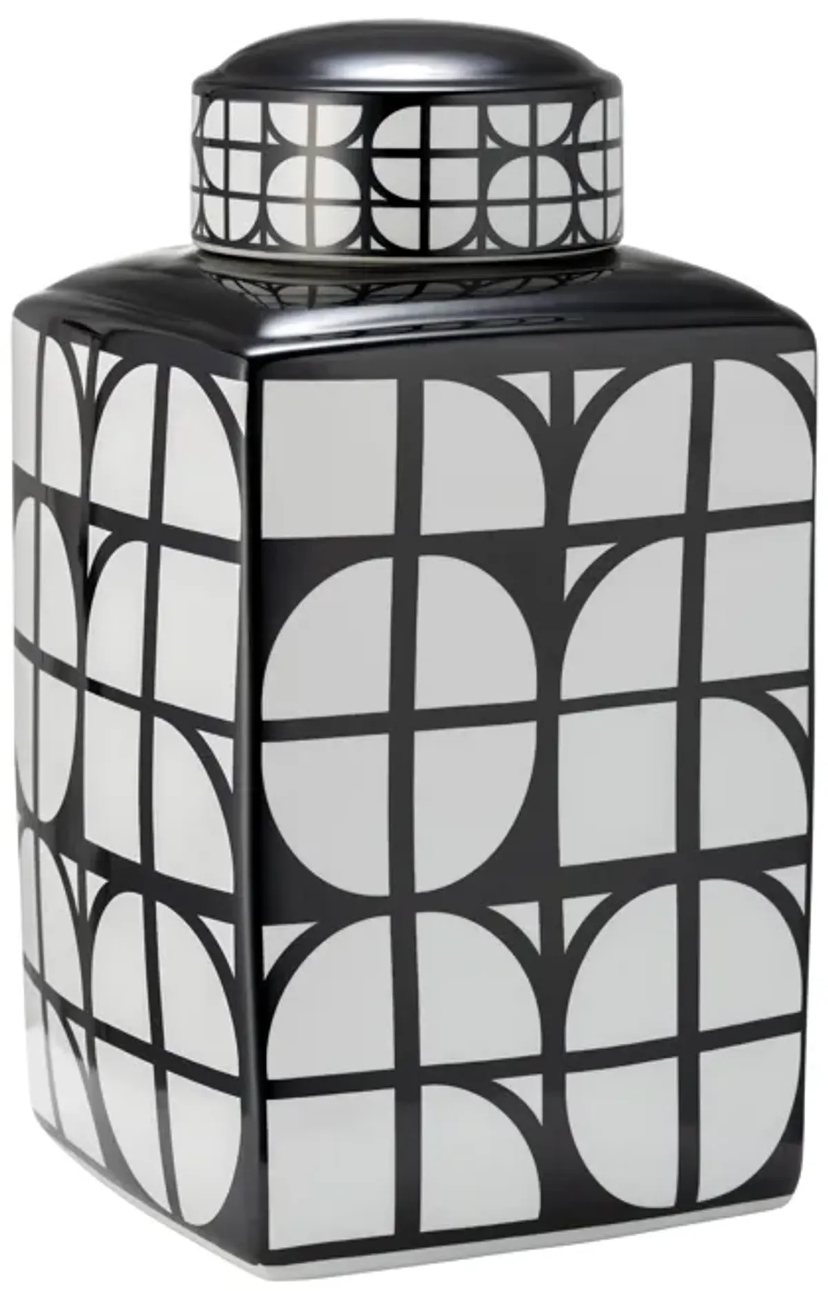 Cer, 16"h Square Jar W/ Lid, Black/white