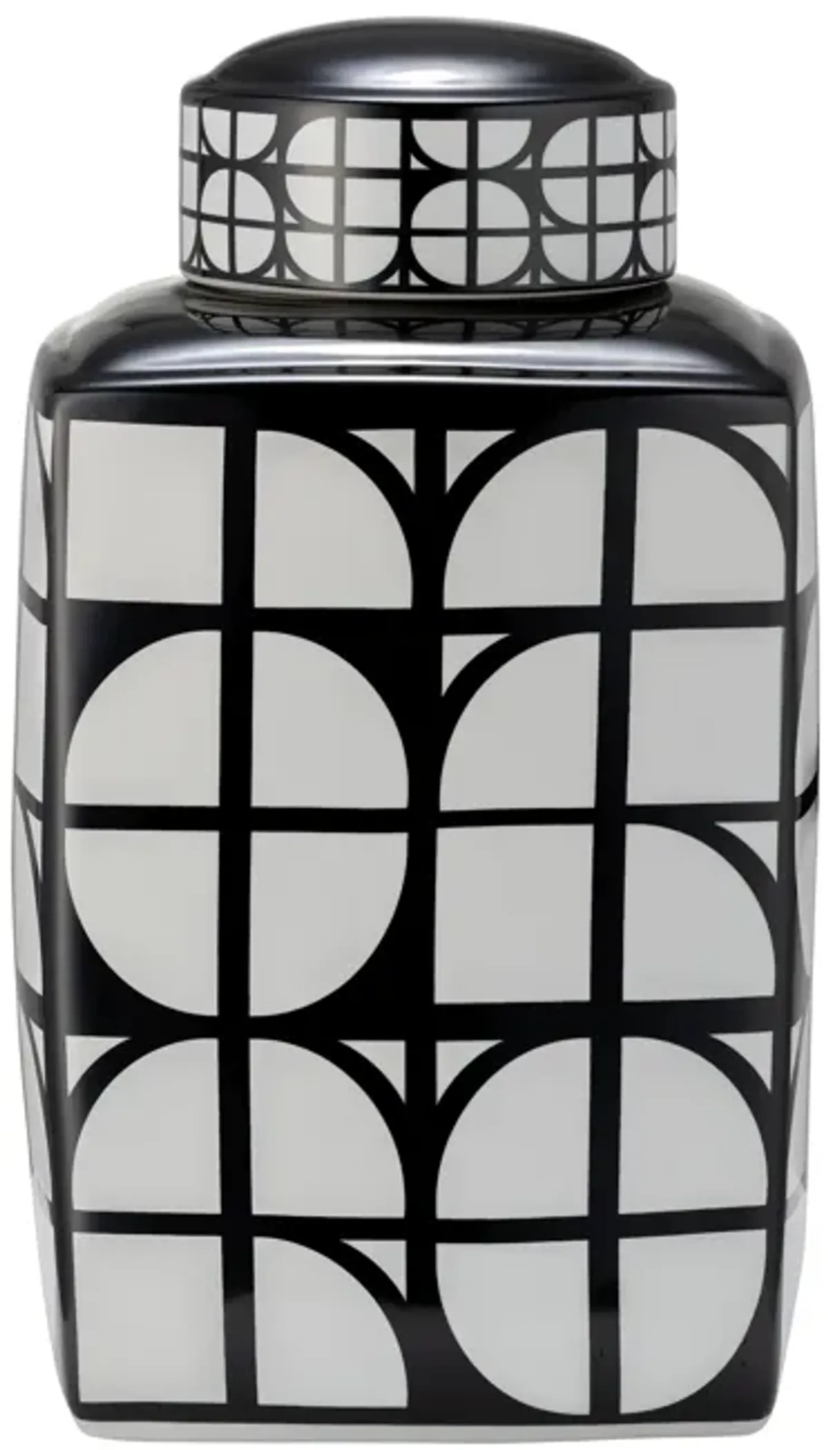 Cer, 16"h Square Jar W/ Lid, Black/white