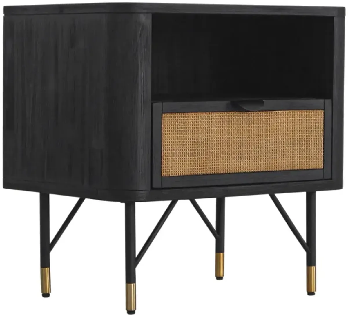 Saratoga Nightstand in Black Acacia with Rattan