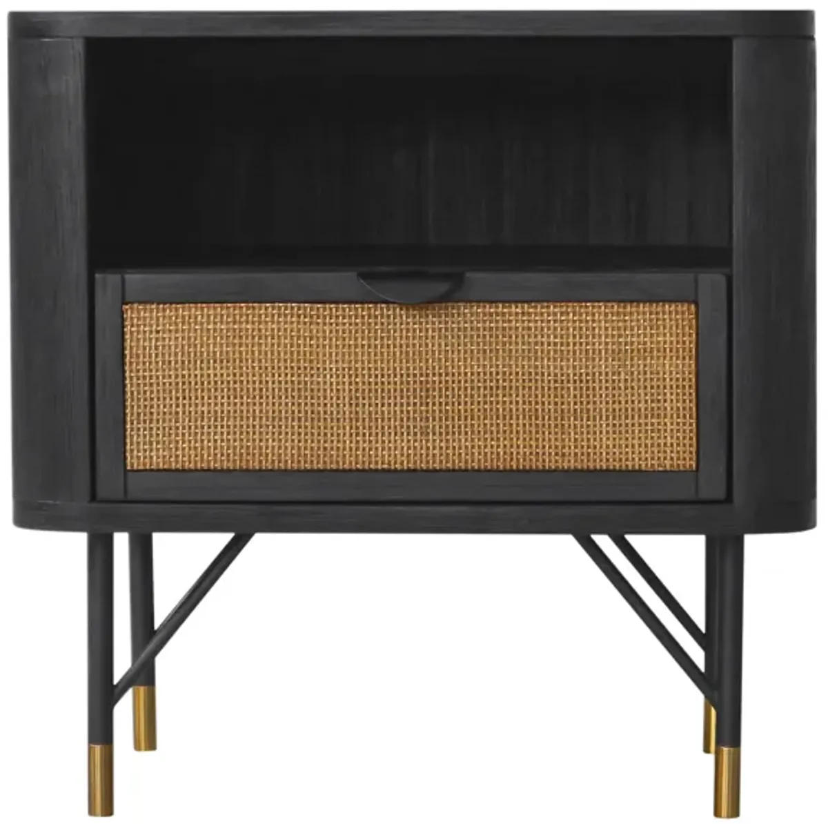 Saratoga Nightstand in Black Acacia with Rattan