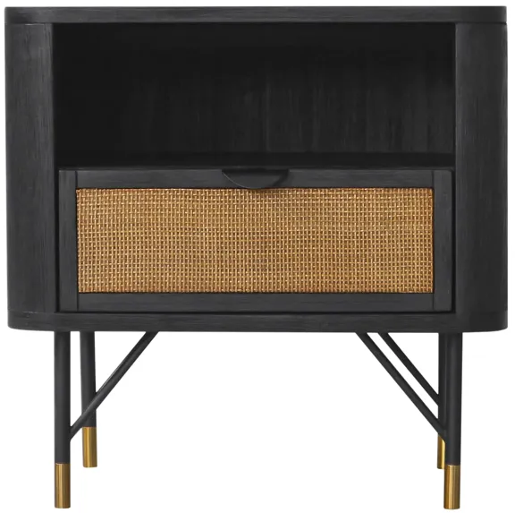 Saratoga Nightstand in Black Acacia with Rattan