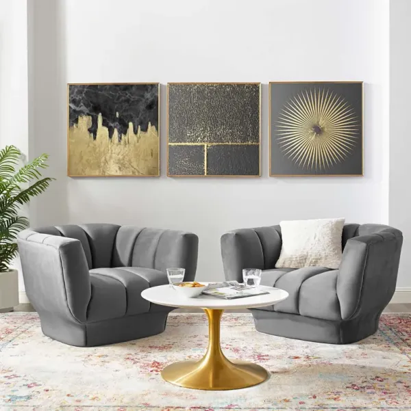 Entertain Vertical Channel Tufted Performance Velvet Armchair Set of 2