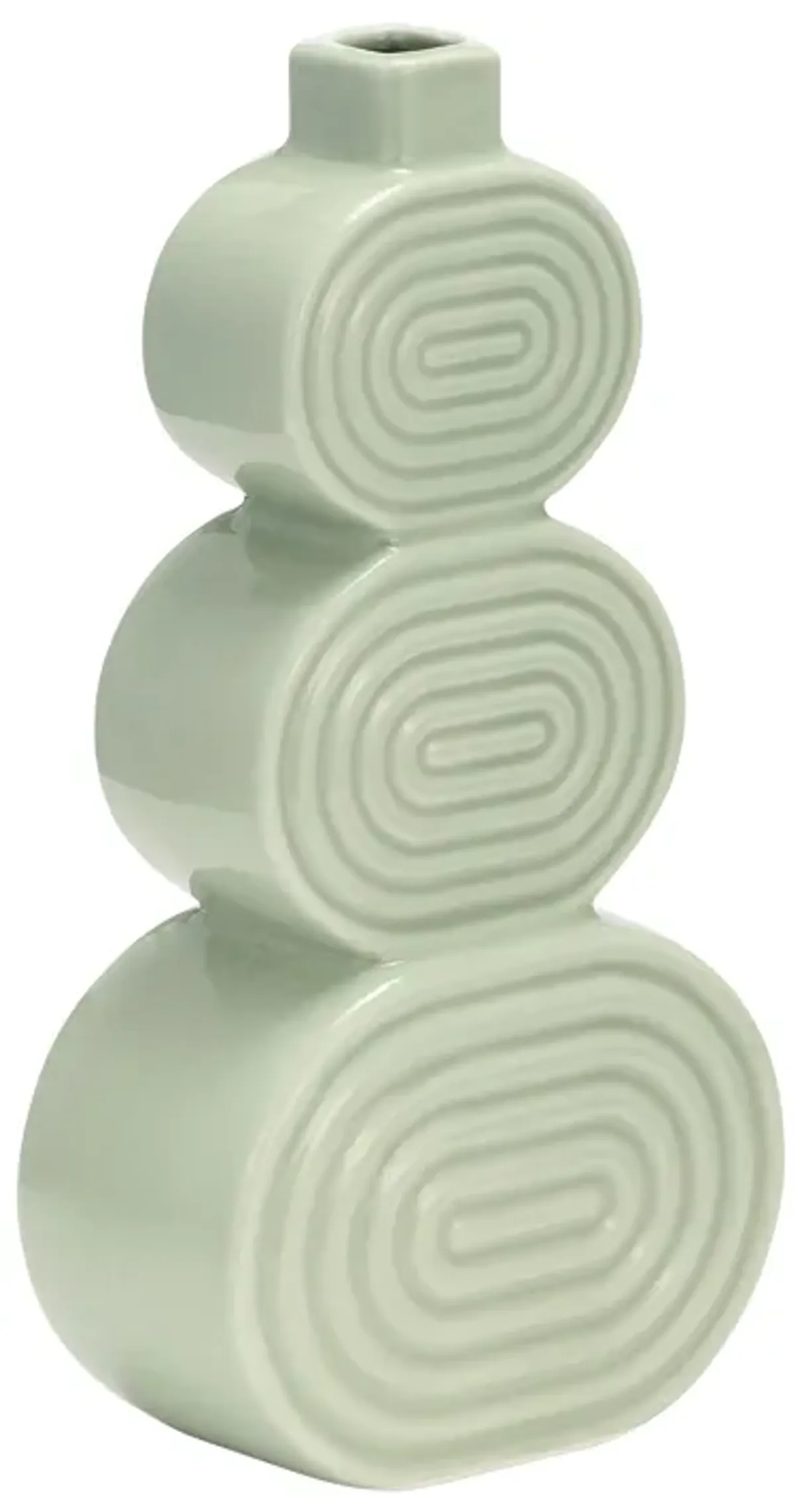 Cer, 12" Stacked Circles Vase, Cucumber