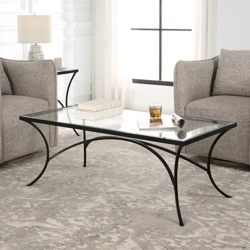 Alayna Black Metal & Glass Coffee Table