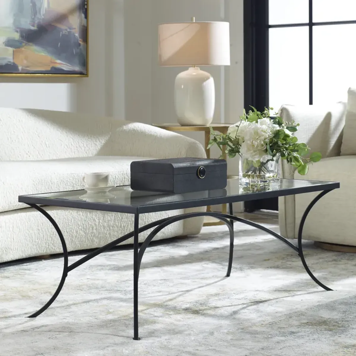 Alayna Black Metal & Glass Coffee Table