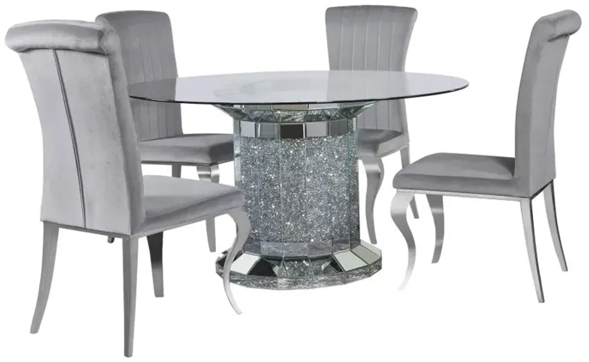 Ellie 5-piece Cylinder Pedestal Dining Room Set Mirror and Grey