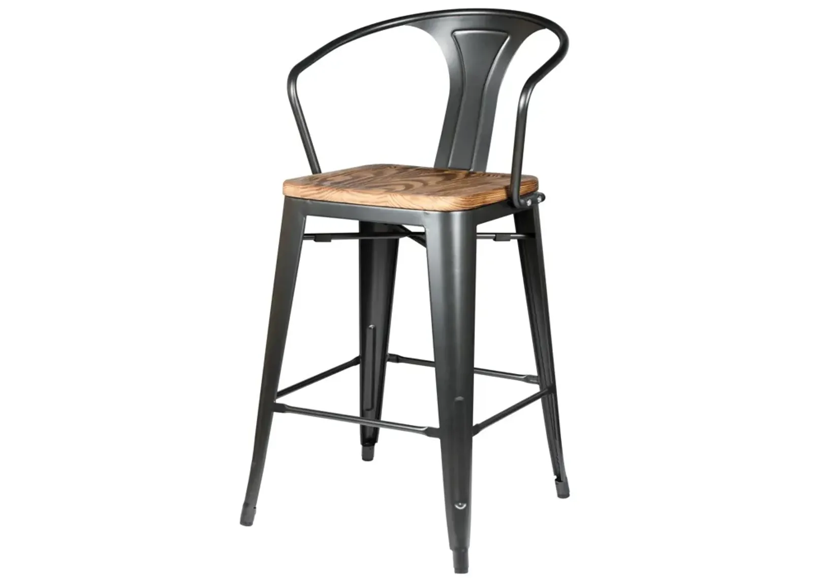 Metropolis Metal Counter Stool Wood Seat, Gunmetal (Set of 4)