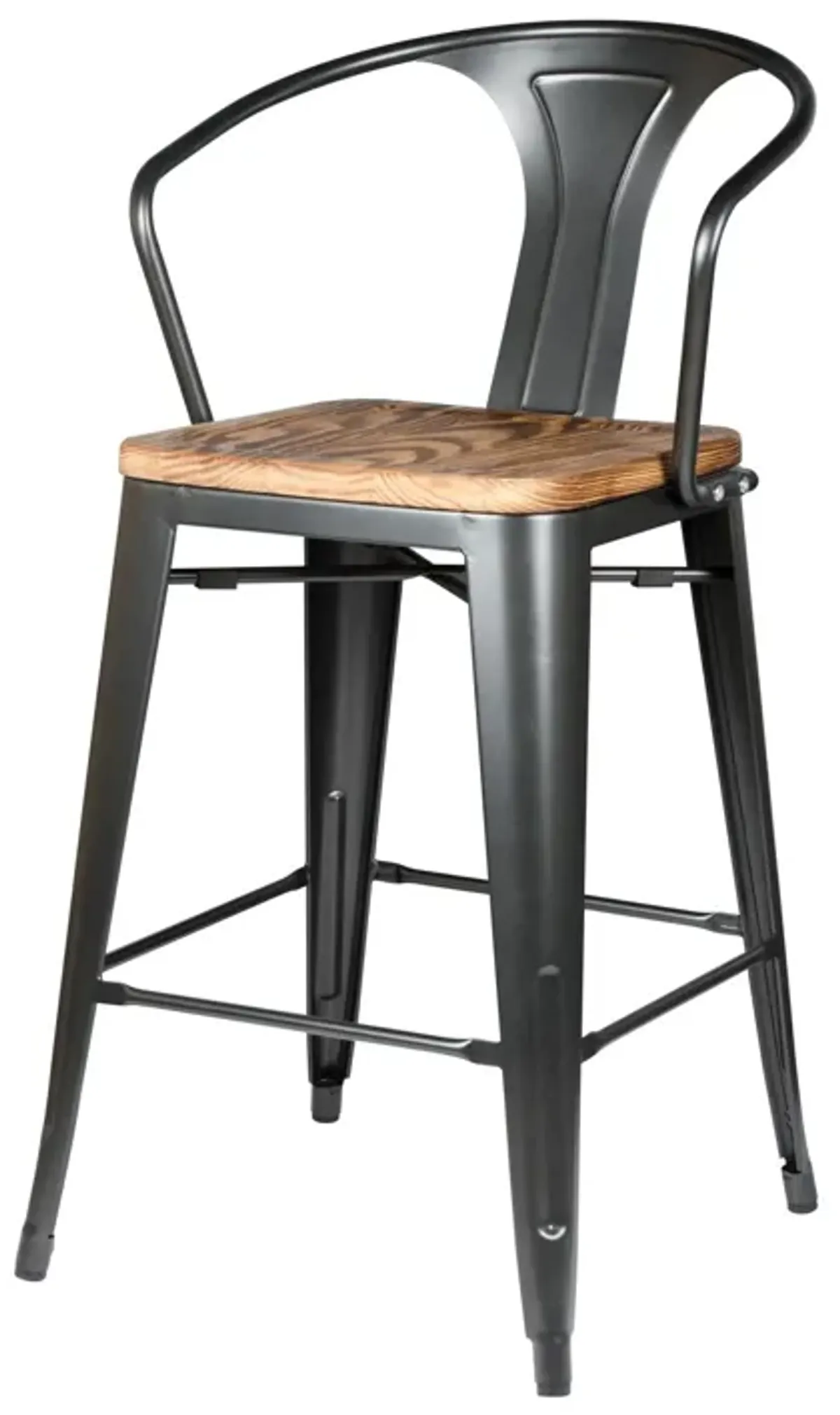 Metropolis Metal Counter Stool Wood Seat, Gunmetal (Set of 4)