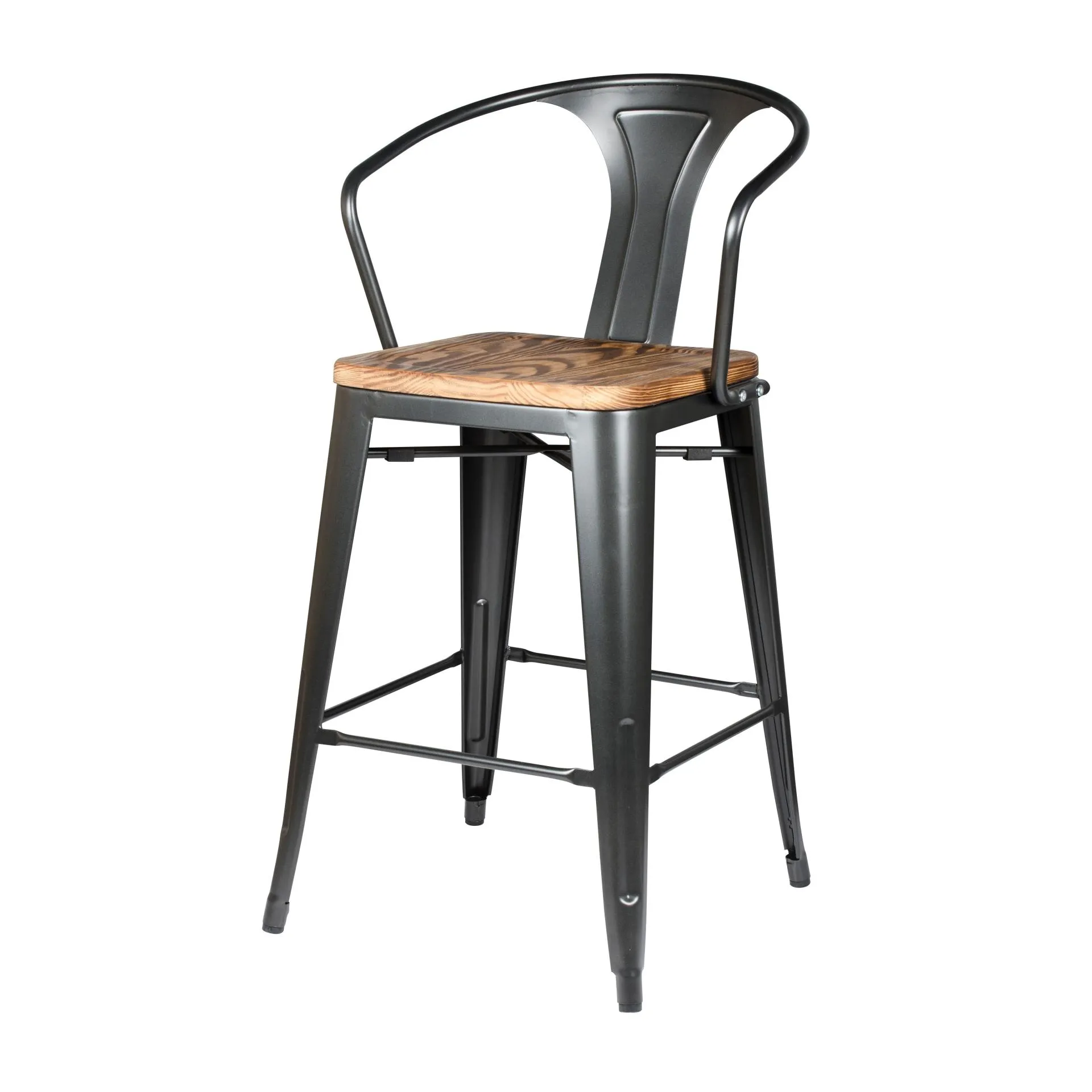 Metropolis Metal Counter Stool Wood Seat, Gunmetal (Set of 4)