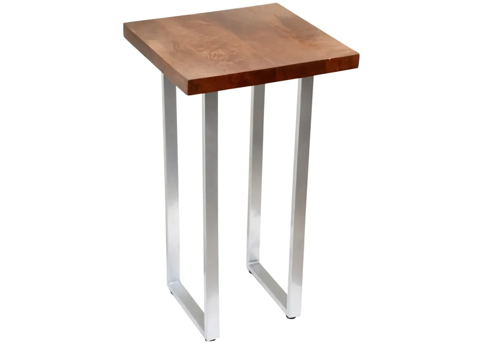 Metal, 20" Square Wood Top Accent Table, Silver