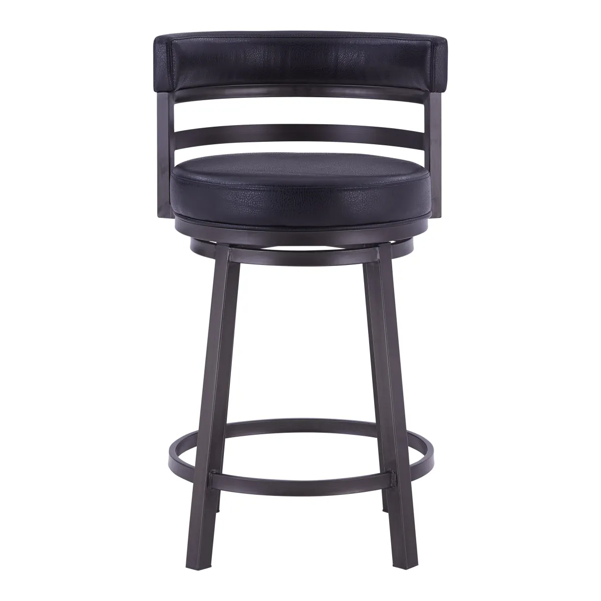 Titana 26" Counter Height Metal Swivel Barstool in Ford Black Pu and Mineral Finish