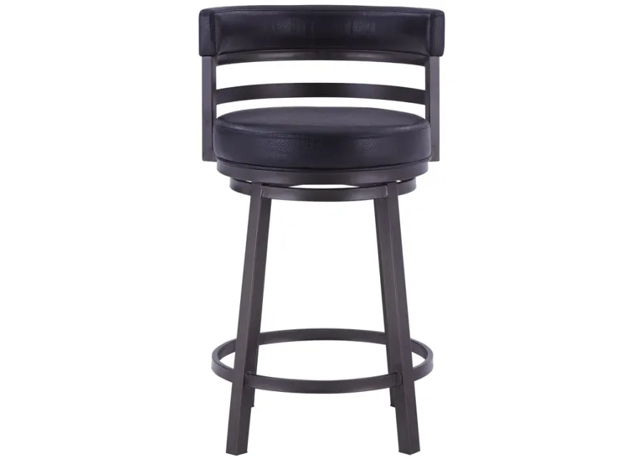 Titana 26" Counter Height Metal Swivel Barstool in Ford Black Pu and Mineral Finish