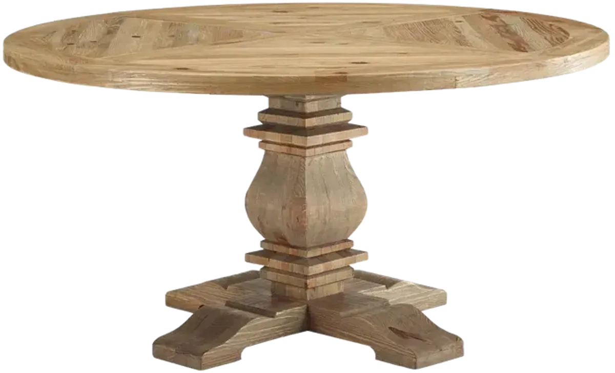 Column 59" Round Pine Wood Dining Table