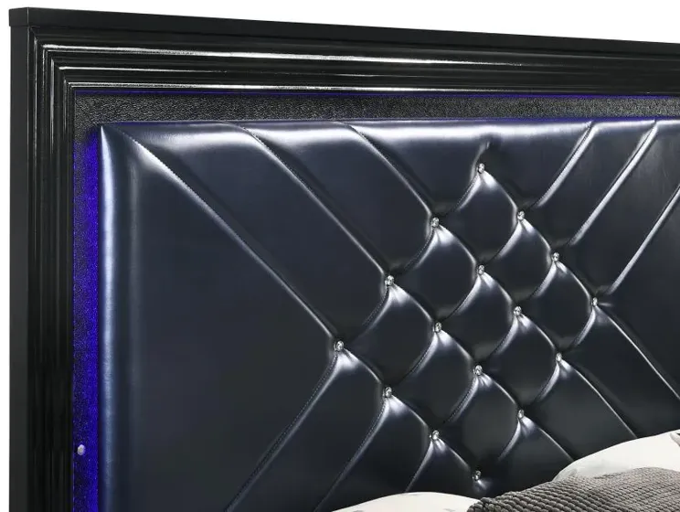 Penelope Eastern King Bed with LED Lighting Black and Midnight Star