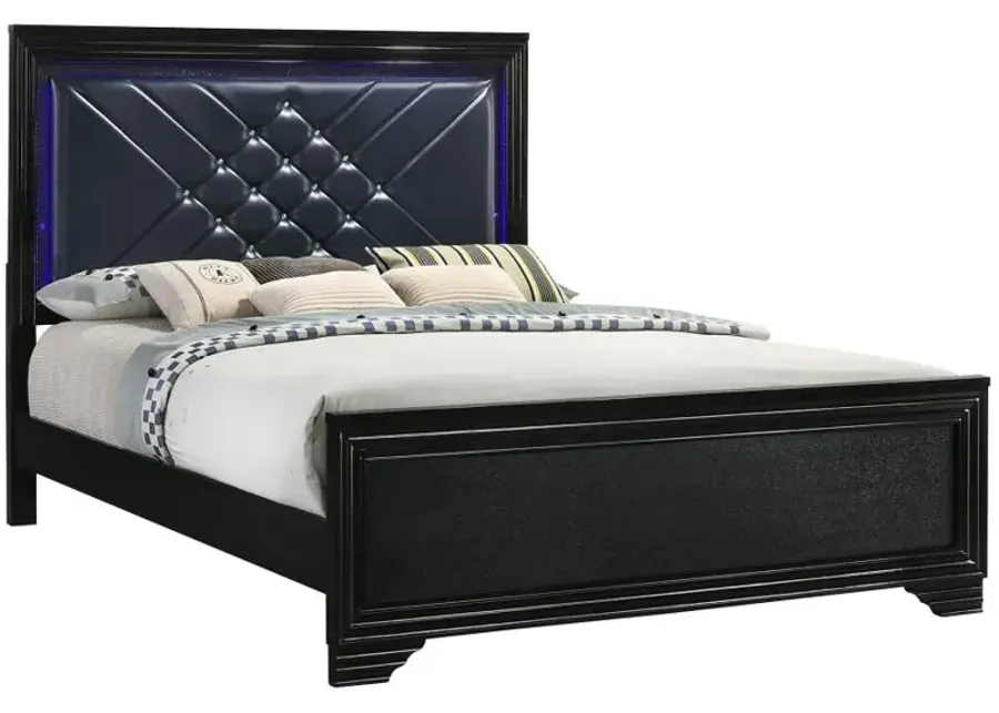 Penelope Eastern King Bed with LED Lighting Black and Midnight Star