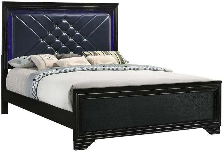 Penelope Eastern King Bed with LED Lighting Black and Midnight Star