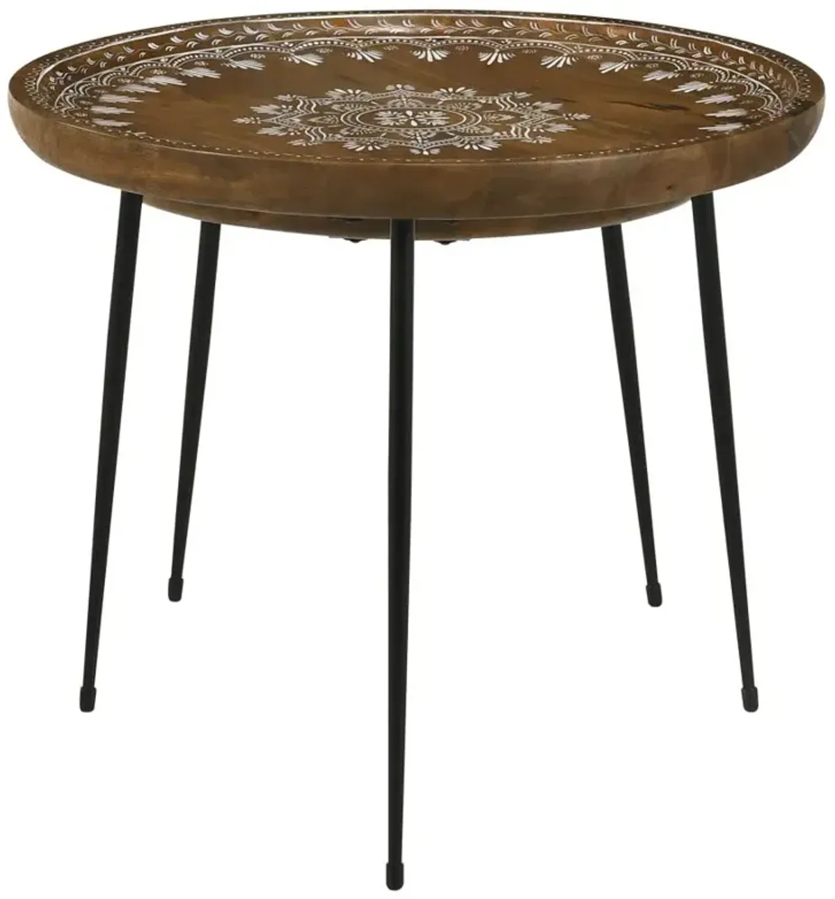 Nuala 2-piece Round Nesting Table with Tripod Tapered Legs Honey and Black