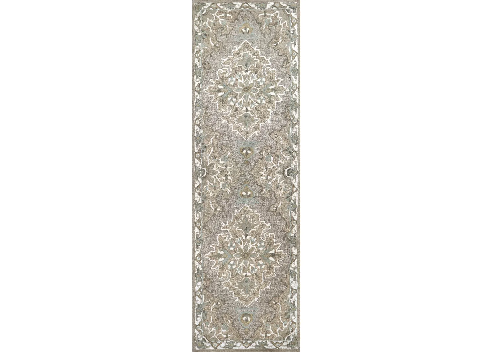 Resonant Tan/Dk.Tan Central Medallion Wool 2'6" x 8' Runner Rug