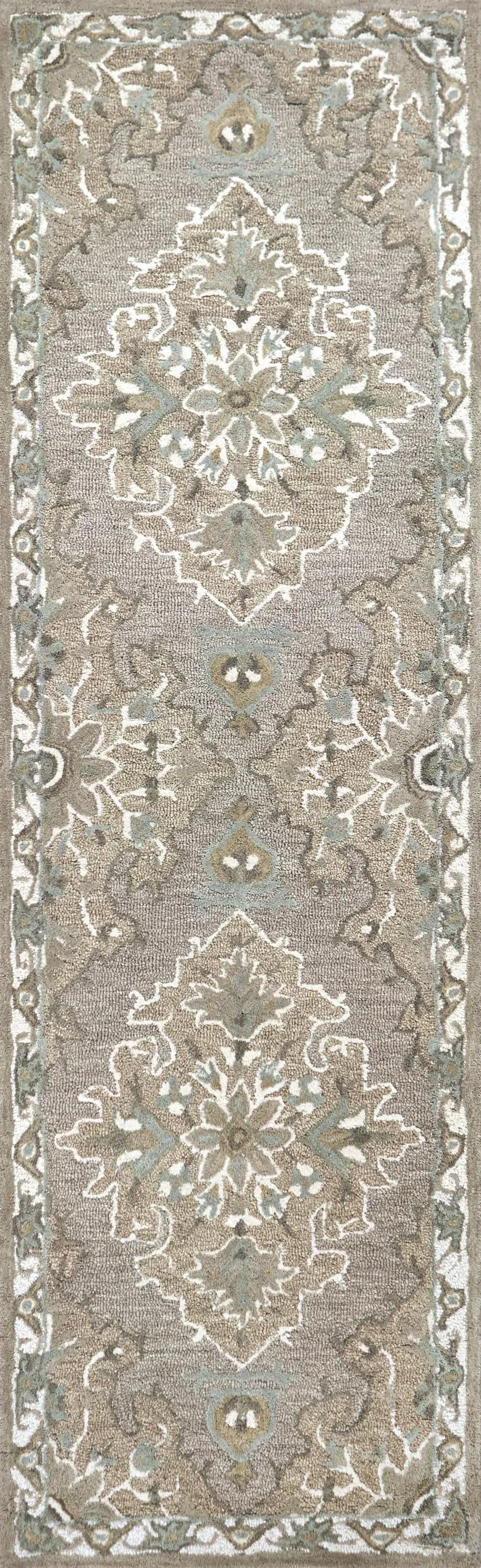 Resonant Tan/Dk.Tan Central Medallion Wool 2'6" x 8' Runner Rug