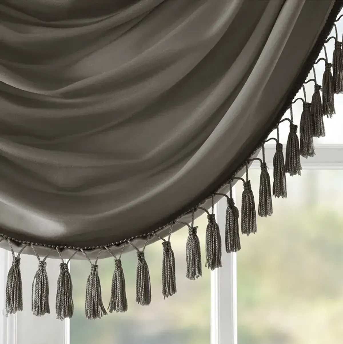 Madison Park Elena Pewter Faux Silk Waterfall Embellished Valance