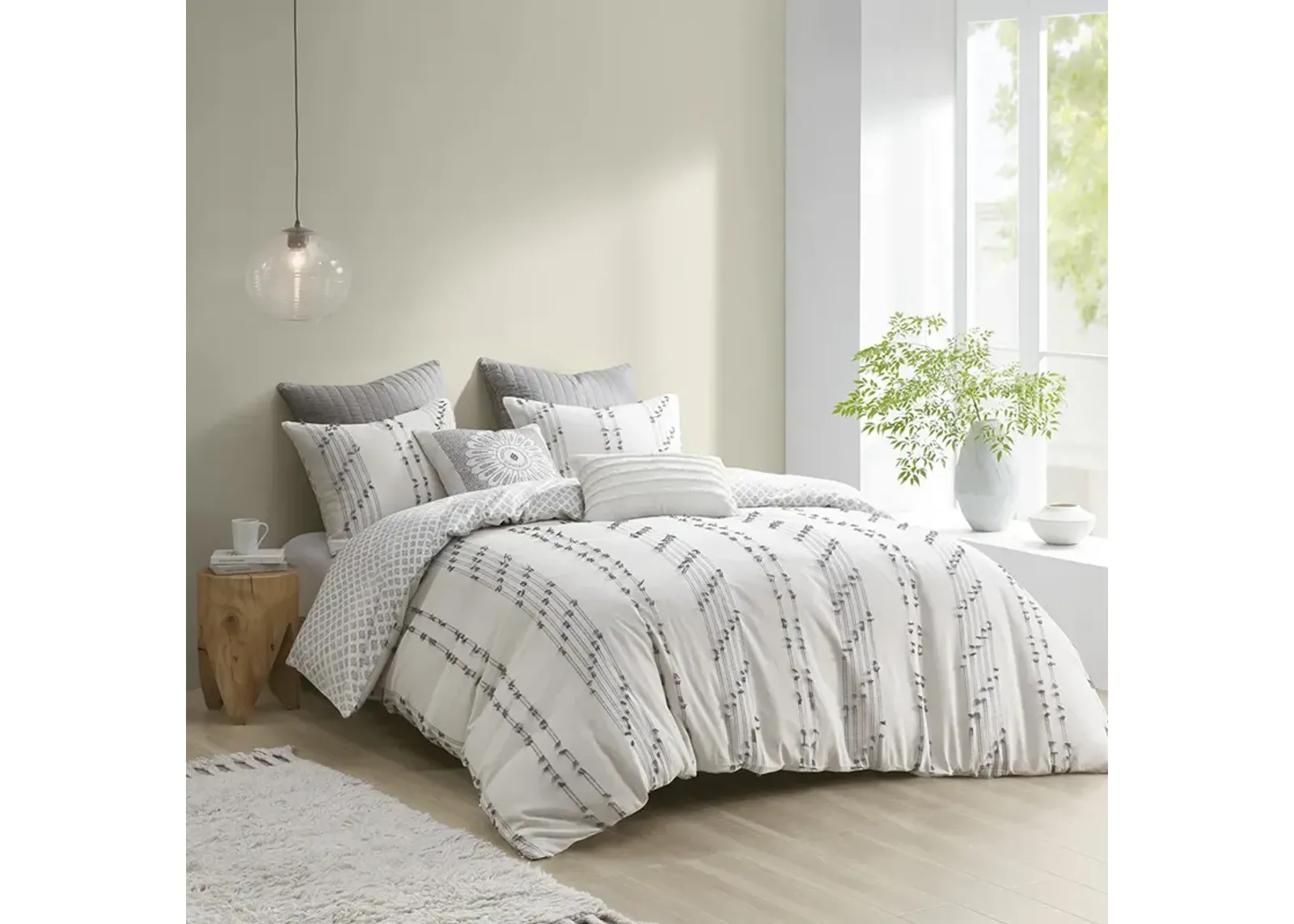 INK+IVY Kara Ivory 3 Piece Cotton Jacquard Comforter Set