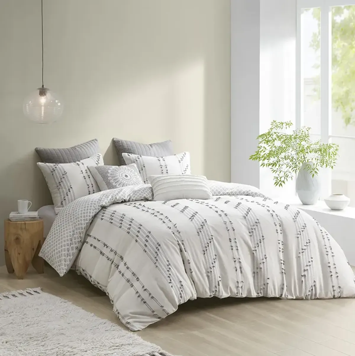 INK+IVY Kara Ivory 3 Piece Cotton Jacquard Comforter Set