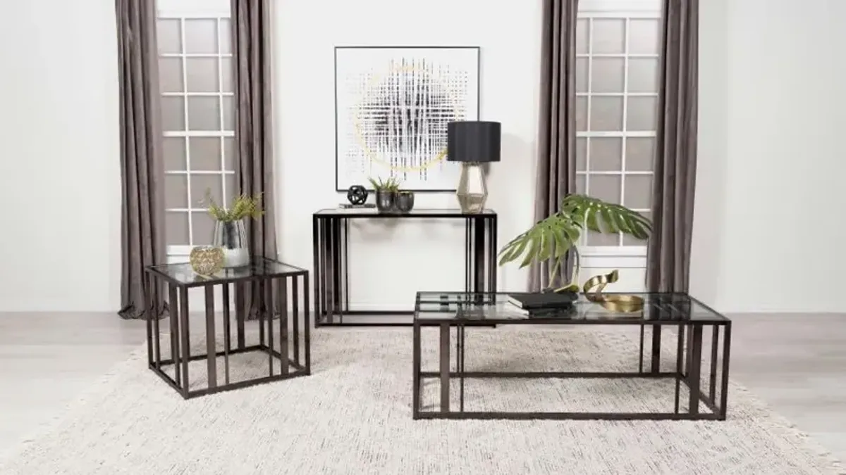 Adri Rectangular Glass Top End Table Clear and Black Nickel