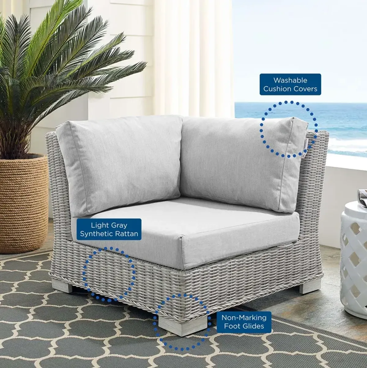 Conway Sunbrella® Outdoor Patio Wicker Rattan Corner Chair