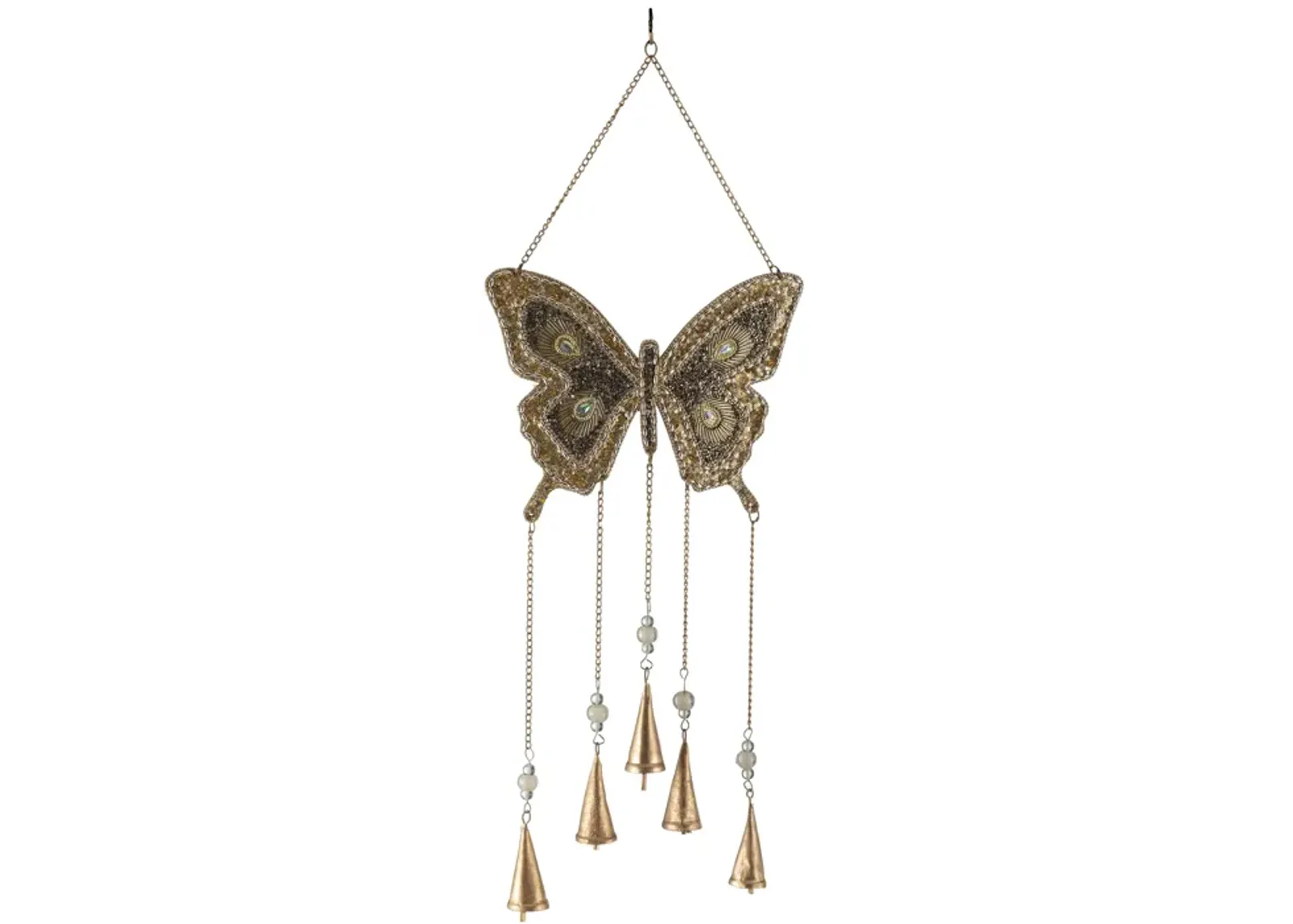 Metal, 24" Mosaic Butterfly Chime, Gold