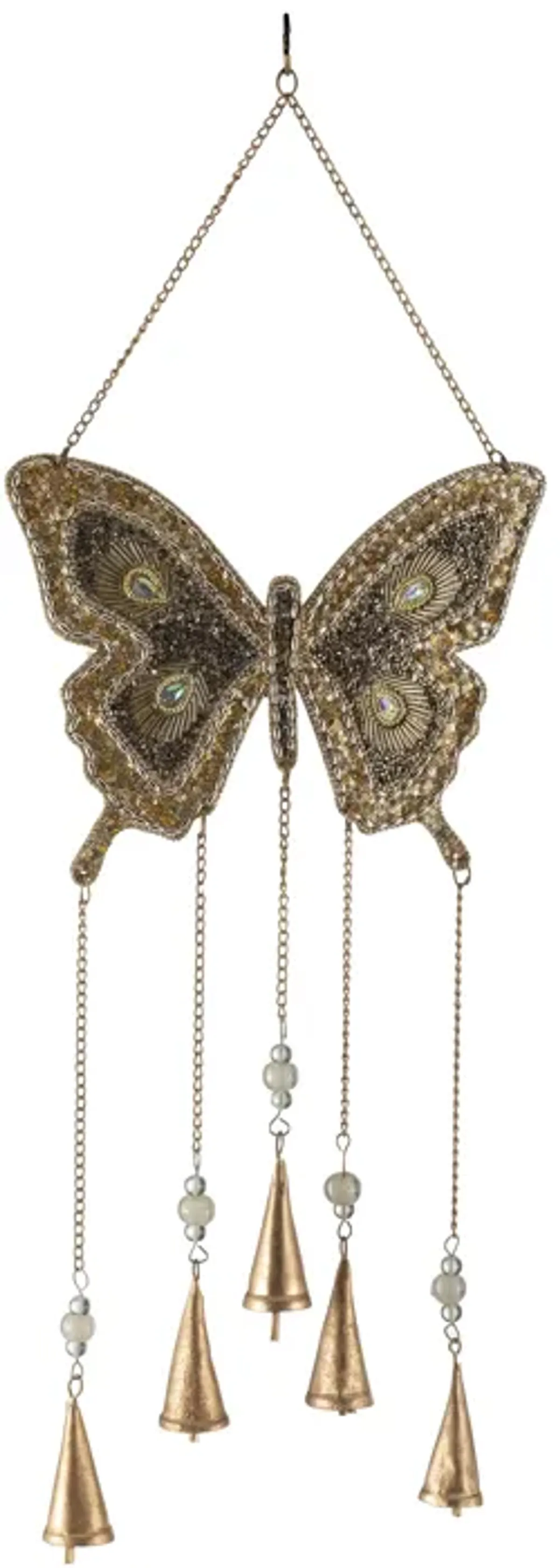 Metal, 24" Mosaic Butterfly Chime, Gold