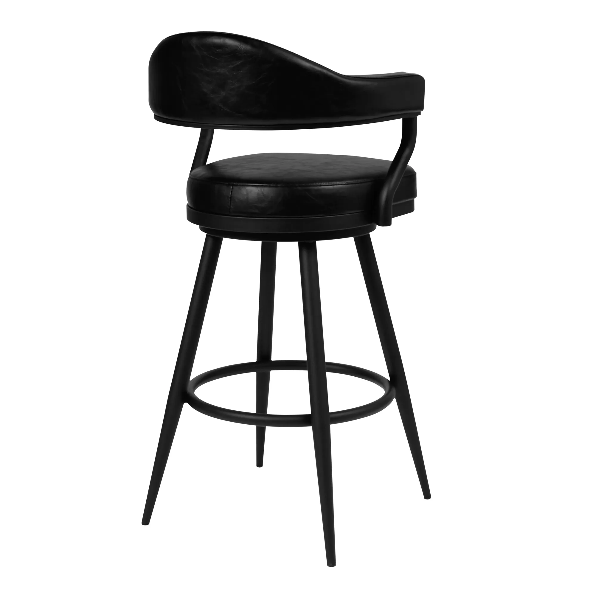 Amador 30" Bar Height Barstool in a Black Powder Coated Finish and Vintage Black Faux Leather