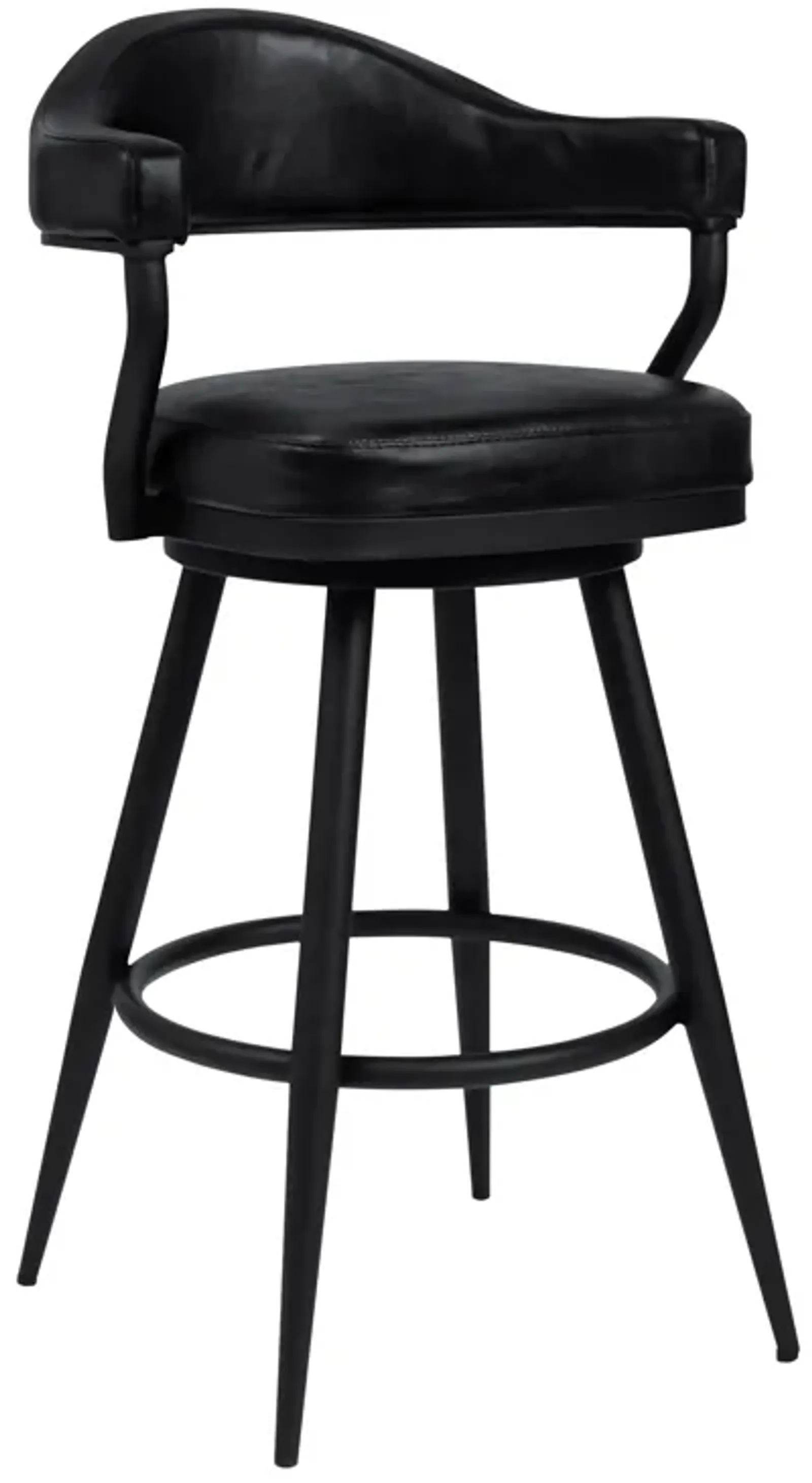 Amador 30" Bar Height Barstool in a Black Powder Coated Finish and Vintage Black Faux Leather