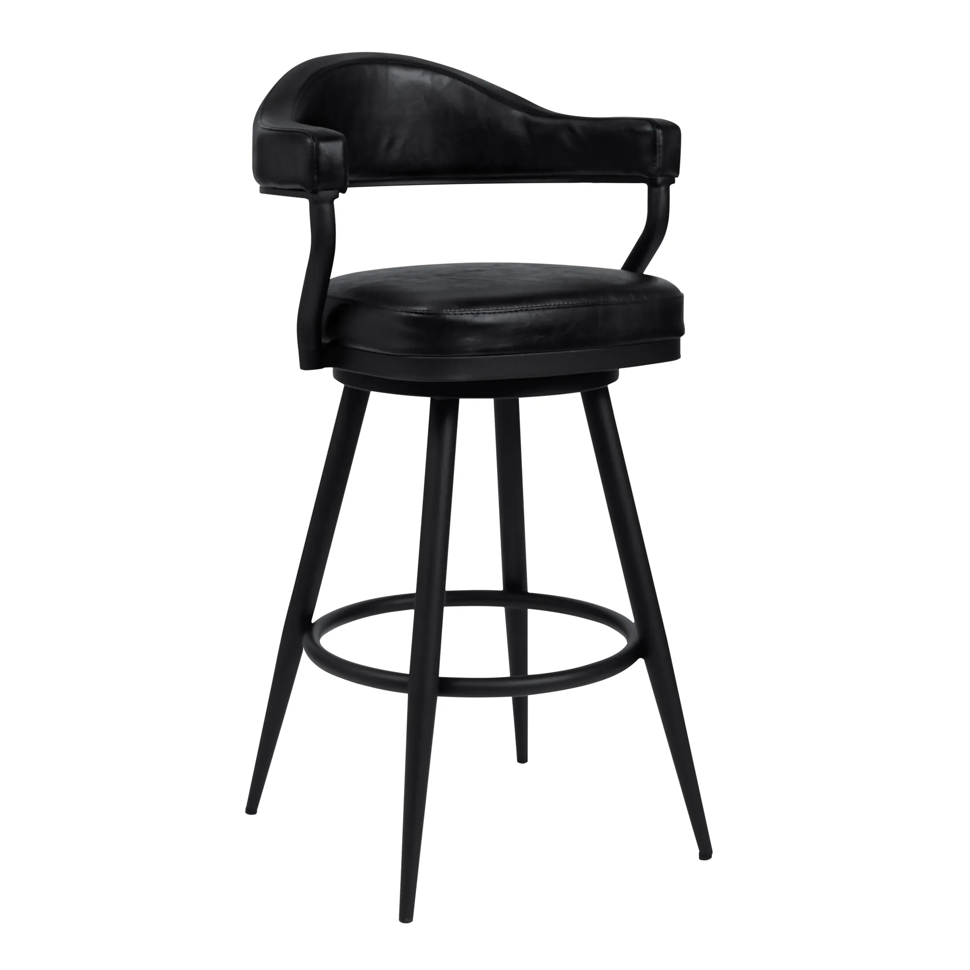 Amador 30" Bar Height Barstool in a Black Powder Coated Finish and Vintage Black Faux Leather