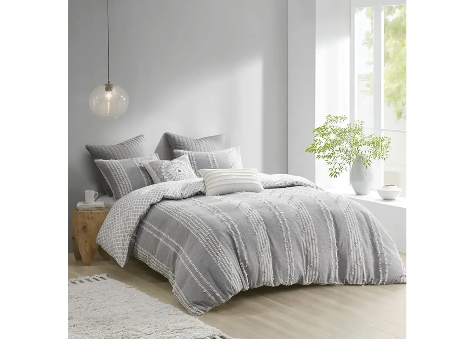 INK+IVY Kara Gray 3 Piece Cotton Jacquard Duvet Cover Set