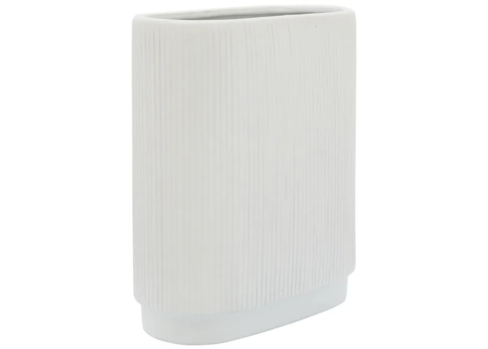 Ceramic, 12"h Ridged Vase, White