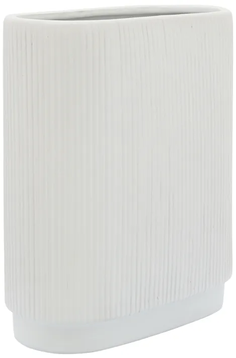 Ceramic, 12"h Ridged Vase, White