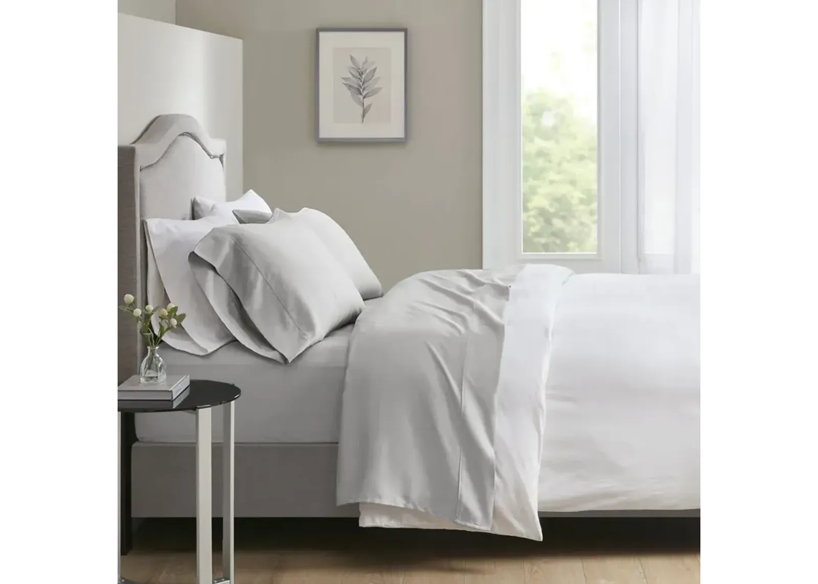 Beautyrest 700 Thread Count Light Grey Cotton Tri-Blend 4 PC Sheet Set