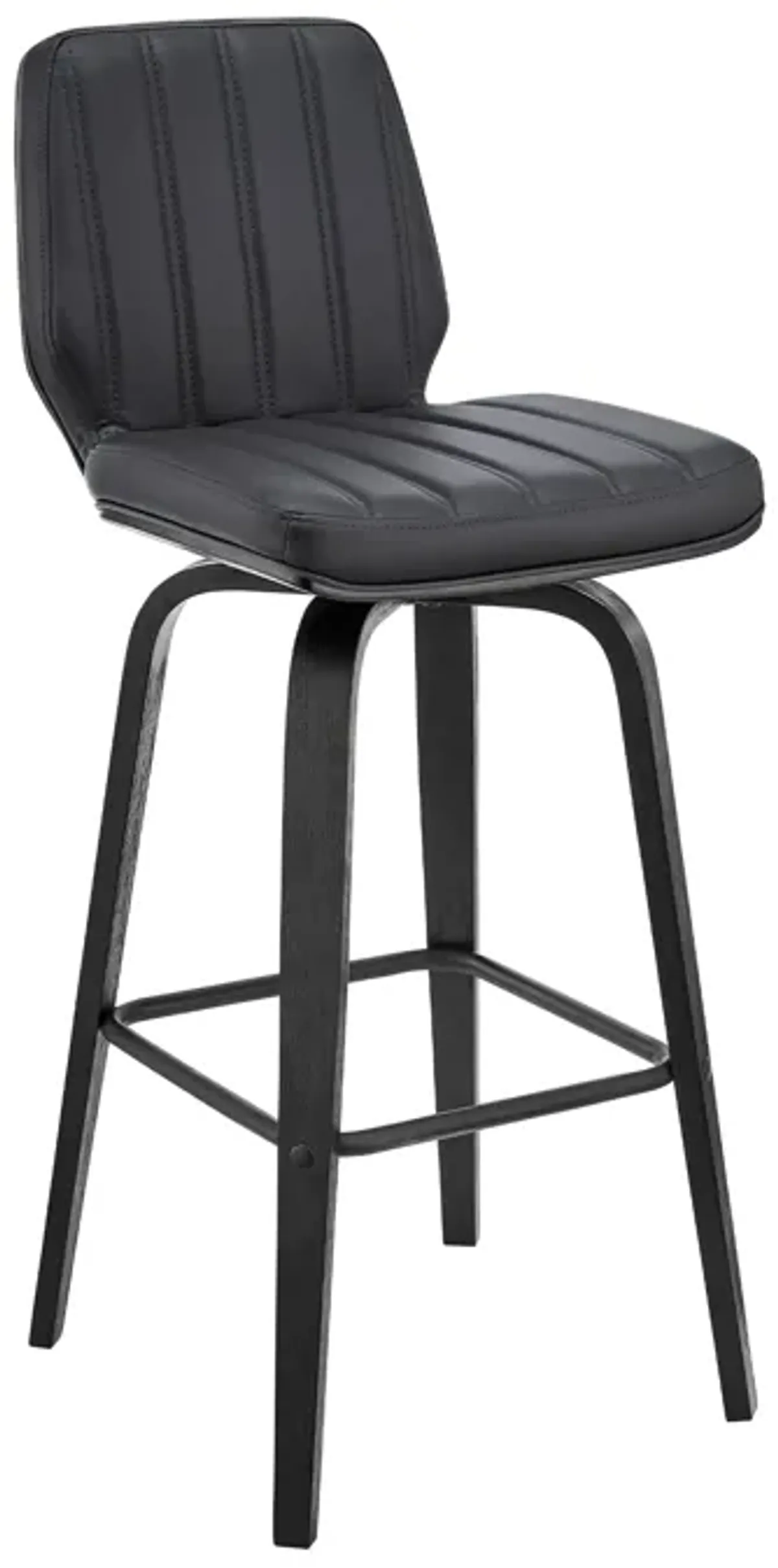 Renee 30" Swivel Grey Faux Leather and Black Wood Bar Stool