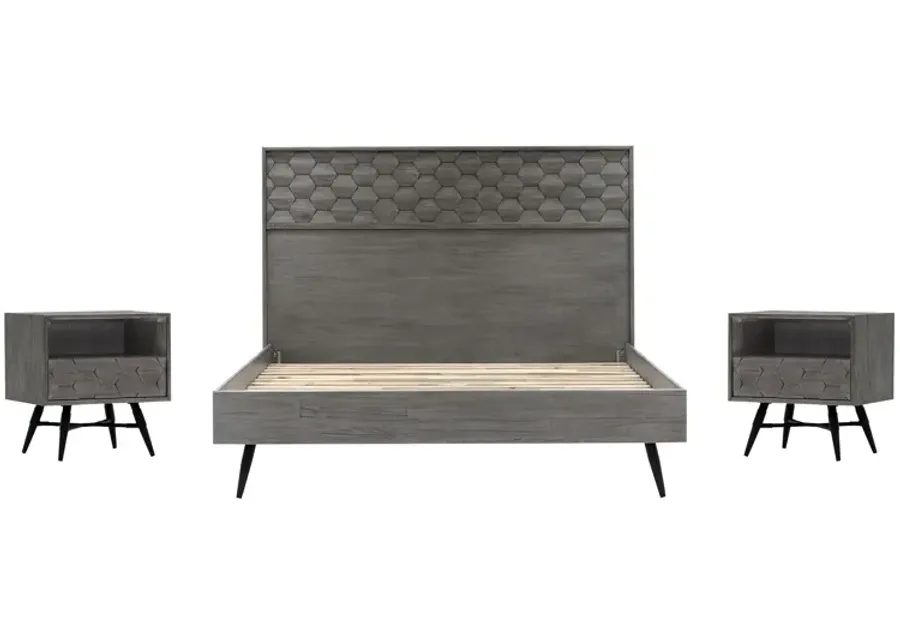 Makena 3 Piece King Bedroom Set in Grey Acacia Wood