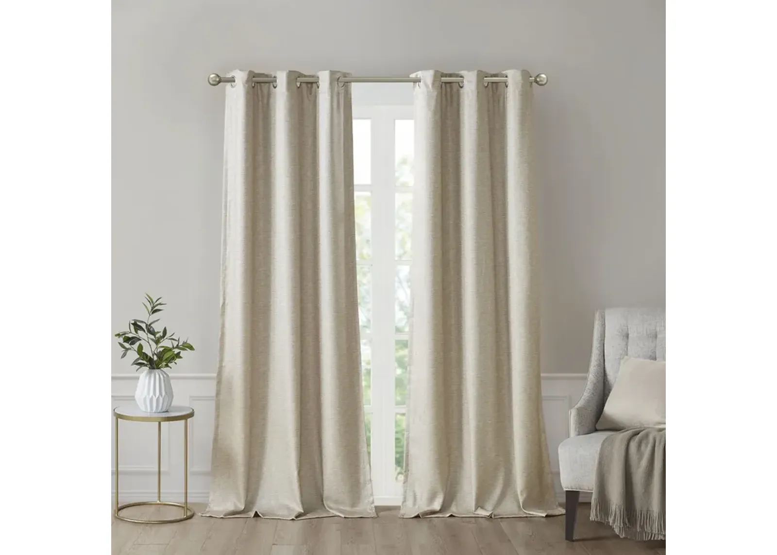 SunSmart Como Taupe Tonal Printed Faux Silk Total Blackout Curtain Panel Pair