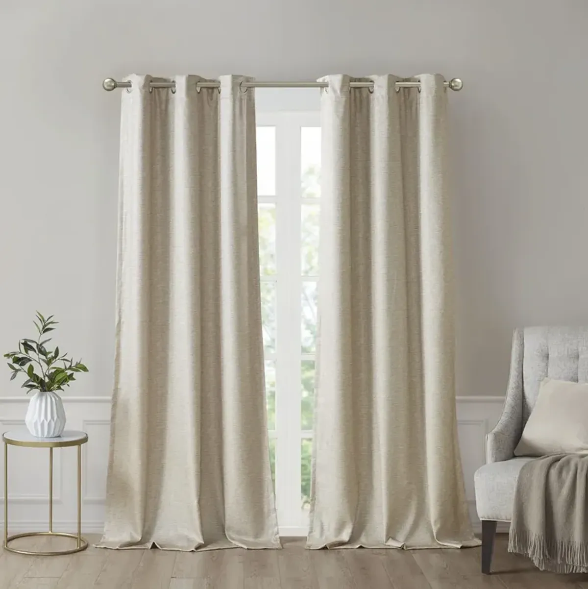 SunSmart Como Taupe Tonal Printed Faux Silk Total Blackout Curtain Panel Pair