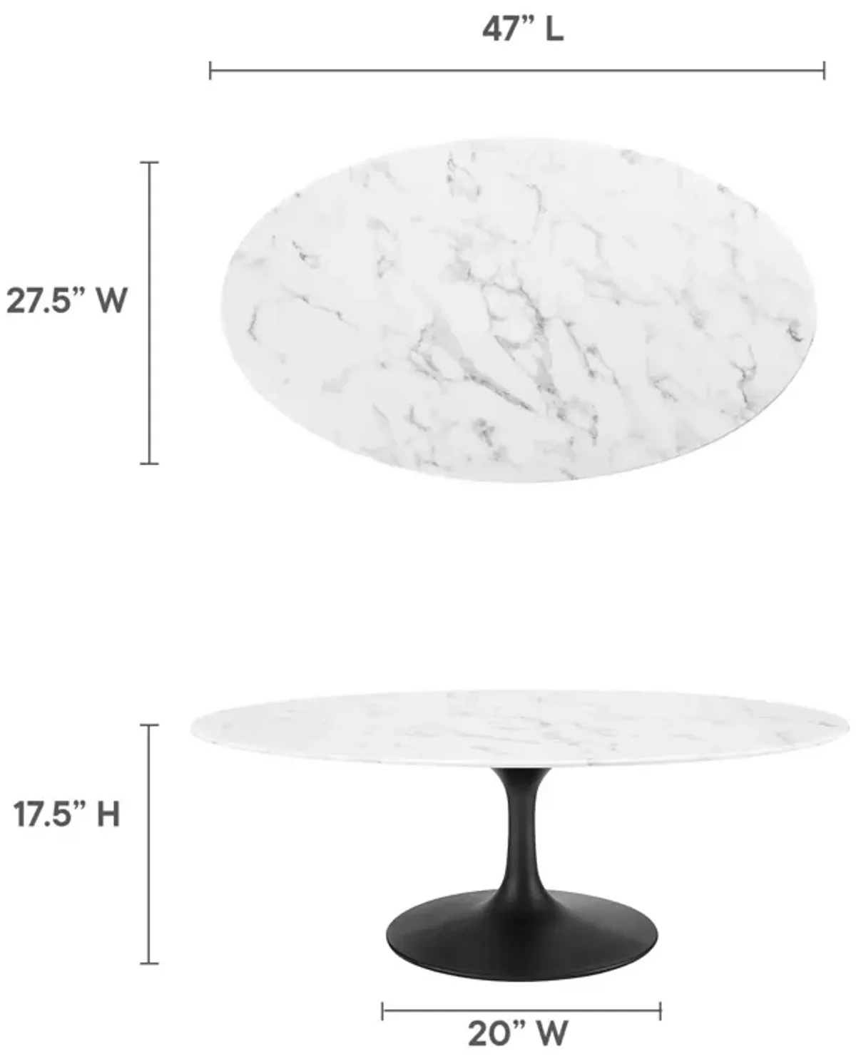 Lippa 48" Oval Artificial Marble Coffee Table