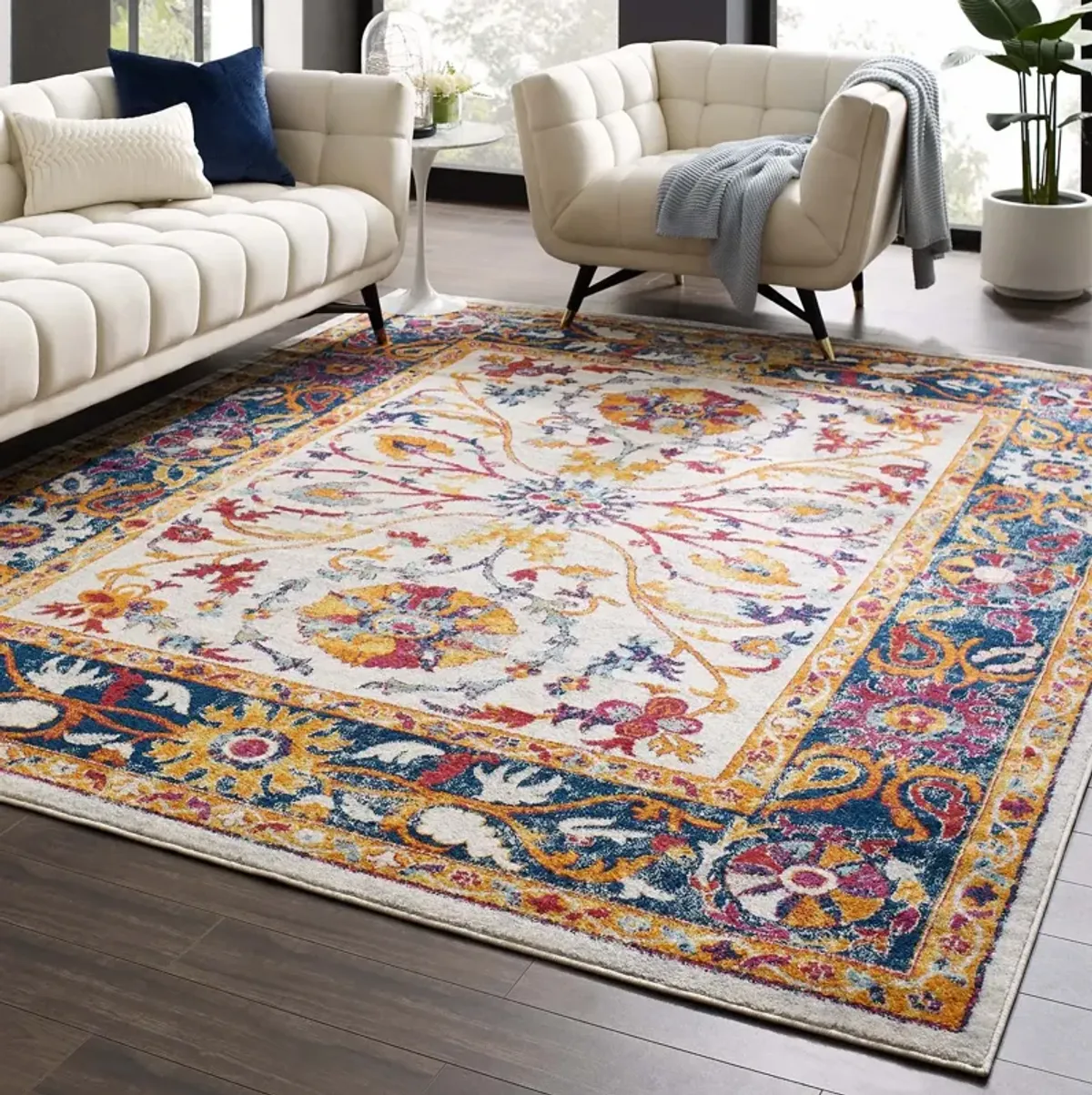 Entourage Samira Distressed Vintage Floral Persian Medallion 8x10 Area Rug