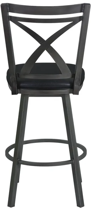 Nova 30" Bar Height Metal Swivel Brastool in Ford Black Pu and Mineral Finish