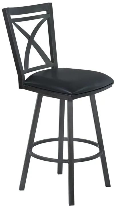 Nova 30" Bar Height Metal Swivel Brastool in Ford Black Pu and Mineral Finish