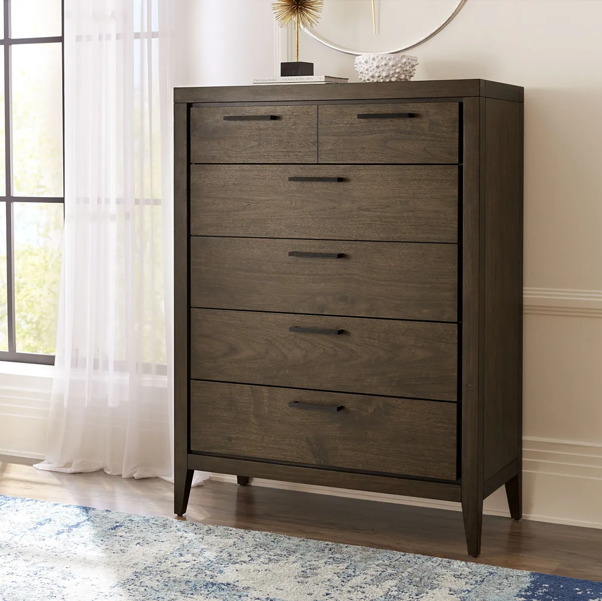 Boracay Five Drawer Walnut Chest in Wild Oats Brown (2024)