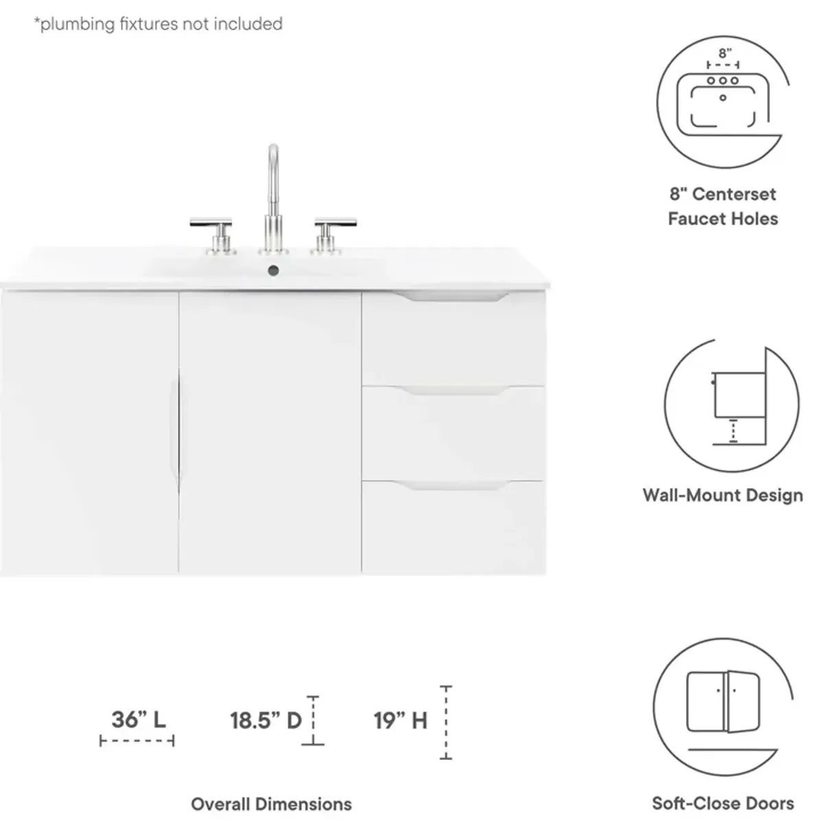 Vitality 36" Bathroom Vanity Cabinet (Sink Basin Not Included)