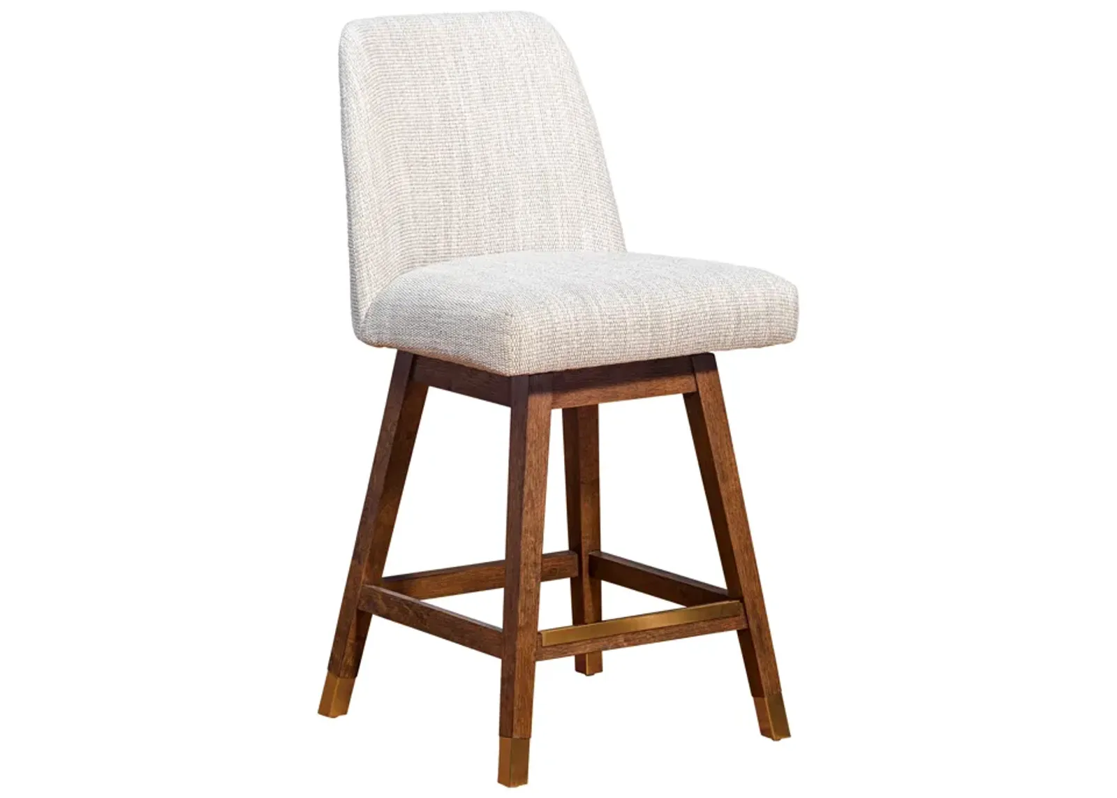 Amalie Swivel Counter Stool in Brown Oak Wood Finish with Beige Fabric