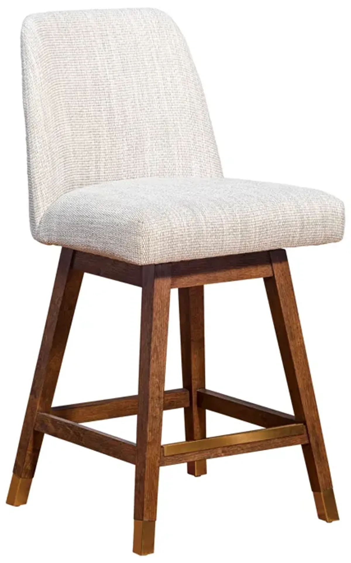 Amalie Swivel Counter Stool in Brown Oak Wood Finish with Beige Fabric